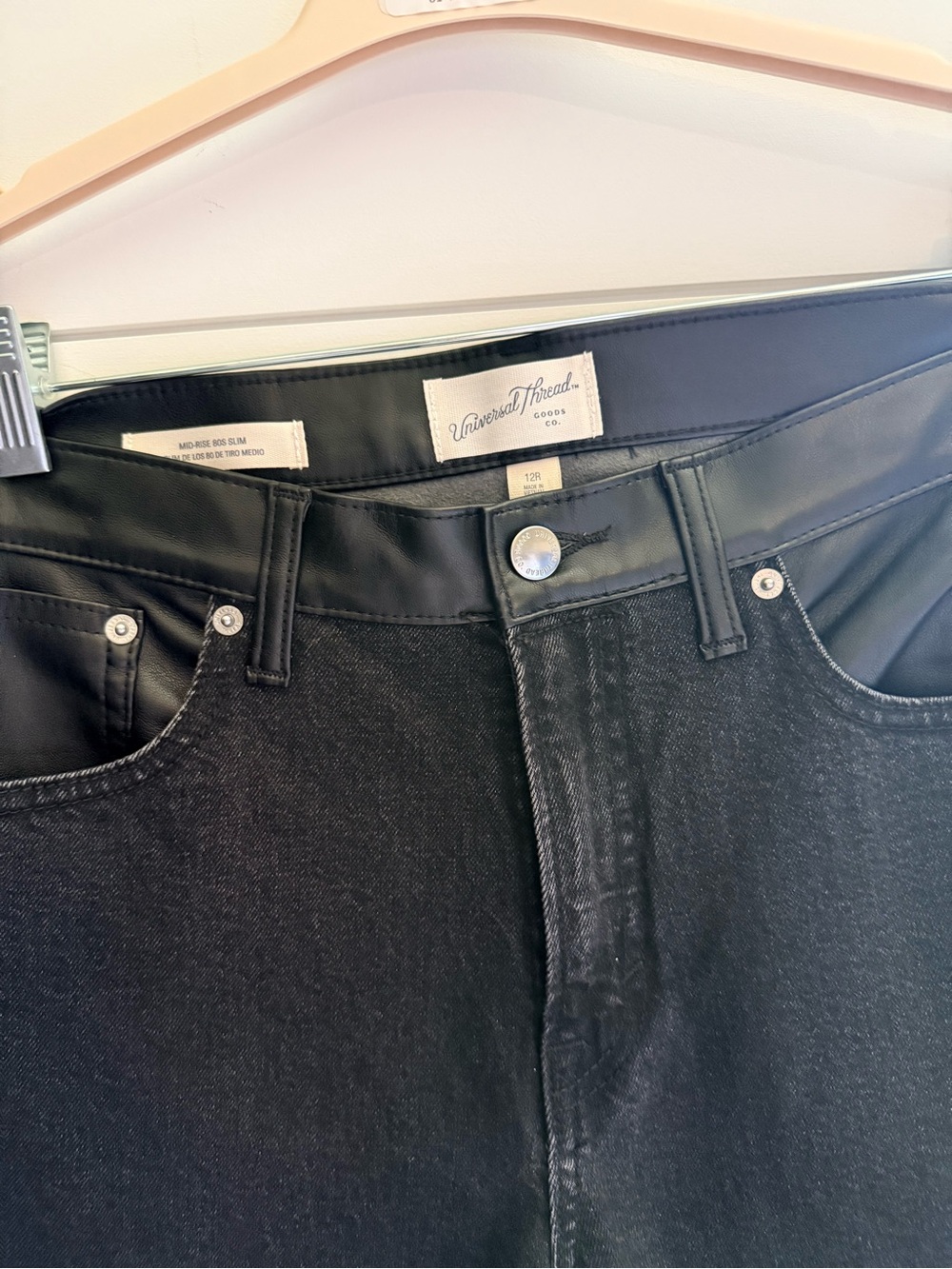 Universal Thread Black Denim Faux Leather ’80s Slim Jeans 12R